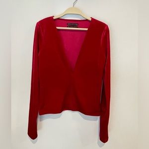 UO V Neck Red Velvet Top
